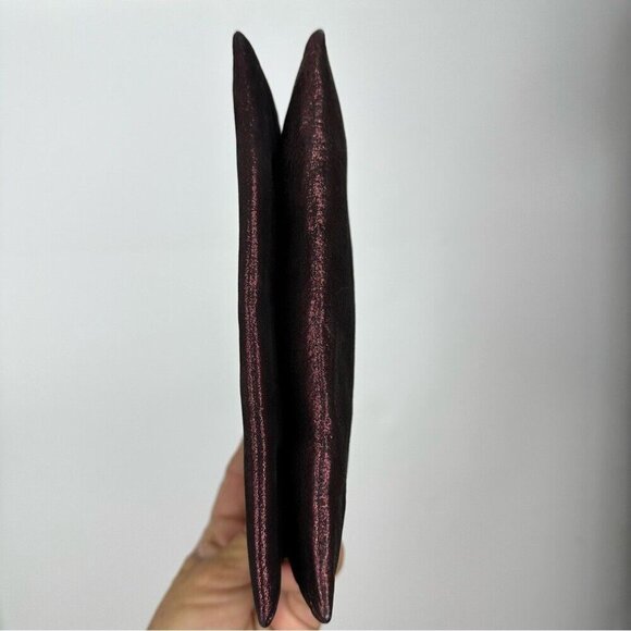 Anthropologie Women’s Maroon Leather Metallic Wristlet Small 5.5" X 7.5" - Picture 5 of 16